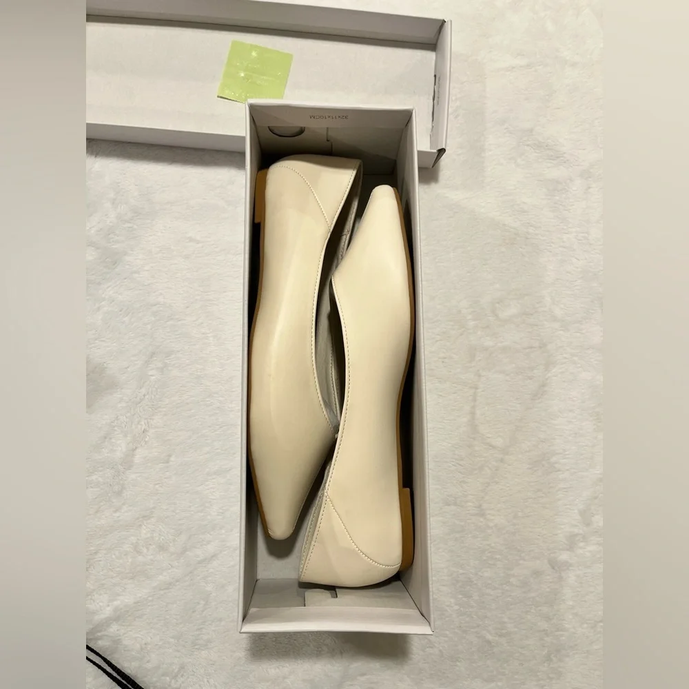 Tahari Cream Leather Pointed-Toe Flats